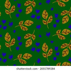 Abstract Hand Drawing Leaves and Ditsy Flowers Seamless Vector Pattern Isolated Background
