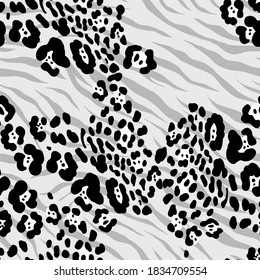 Resumen de la mano Dibujando formas de piel de leopardo de leopardo Cheetah Patrón vector repetido con fondo de rayas de cebra