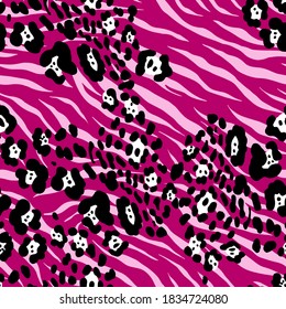 Abstract Hand Drawing Leopard Cheetah Skin Shapes Repeating Vector Pattern with Zebra Stripes Background