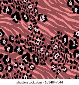 Resumen de la mano Dibujando formas de piel de leopardo de leopardo Cheetah Patrón vector repetido con fondo de rayas de cebra