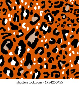 Abstract Hand Drawing Leopard Cheetah Skin Shapes Repeating Vector Pattern Isolated Background 