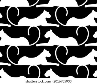 Abstract Hand Drawing Leopard Cheetah Panther Cat Silhouette Seamless Vector Pattern Isolated Background