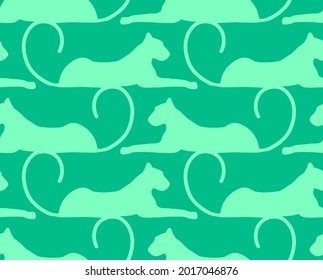 Abstract Hand Drawing Leopard Cheetah Panther Cat Silhouette Seamless Vector Pattern Isolated Background