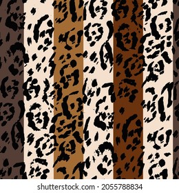 Abstract Hand Drawing Leopard Cheetah Animal Skin Seamless Vector Pattern Isolated Striped Background