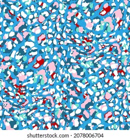 Abstract Hand Drawing Leopard Cheetah Jaguar Animal Skin with Stains Splatters Pebbles Seamless Vector Pattern Isolated Background 