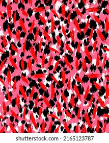 Abstract Hand Drawing Leopard Cheetah Animal Skin Brush Strokes Seamless Vector Pattern Isolated Background