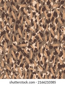 Abstract Hand Drawing Leopard Cheetah Animal Skin Brush Strokes Seamless Vector Pattern Isolated Background