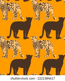 Abstract Hand Drawing Leopard Cheetah Panther Animals Silhouettes Seamless Vector Pattern Isolated Background 