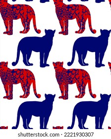 Abstract Hand Drawing Leopard Cheetah Panther Animals Silhouettes Seamless Vector Pattern Isolated Background 