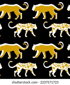 Abstract Hand Drawing Leopard Cheetah Panther Animals Silhouettes Seamless Vector Pattern Isolated Background 