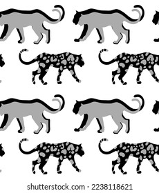 Abstract Hand Drawing Leopard Cheetah Panther Animals Silhouettes Seamless Vector Pattern Isolated Background 