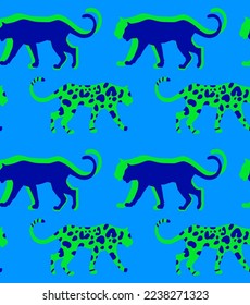 Abstract Hand Drawing Leopard Cheetah Panther Animals Silhouettes Seamless Vector Pattern Isolated Background 