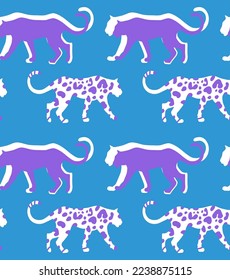 Abstract Hand Drawing Leopard Cheetah Panther Animals Silhouettes Seamless Vector Pattern Isolated Background 