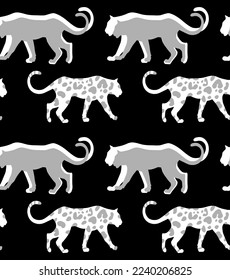 Abstract Hand Drawing Leopard Cheetah Panther Animals Silhouettes Seamless Vector Pattern Isolated Background 
