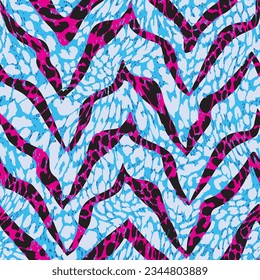 Resumen de las formas de piel de animales de leopardo de mano con rayas de cebra de zigzag patrón vectorial sin foco fondo aislado