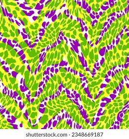 Abstract Hand Drawing Leopard Cheetah Animal Skin Shapes with Zigzag Zebra Stripes Seamless Vector Pattern Isolated Background
