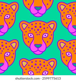 Abstract Hand Drawing Leopard Cheetah Portrait Seamless Vector Pattern Isolated Background