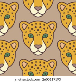 Abstract Hand Drawing Leopard Cheetah Portrait Seamless Vector Pattern Isolated Background