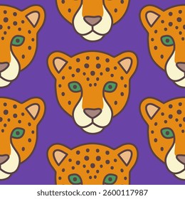 Abstract Hand Drawing Leopard Cheetah Portrait Seamless Vector Pattern Isolated Background