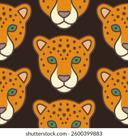 Abstract Hand Drawing Leopard Cheetah Portrait Seamless Vector Pattern Isolated Background