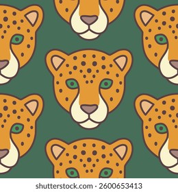 Abstract Hand Drawing Leopard Cheetah Portrait Seamless Vector Pattern Isolated Background