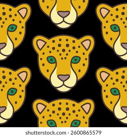 Abstract Hand Drawing Leopard Cheetah Portrait Seamless Vector Pattern Isolated Background