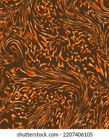 Abstract Hand Drawing Liquid Fluid Wavy Swirl Marbling Leopard Cheetah Animal Skin Seamless Vector Pattern Isolated Background