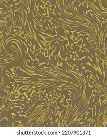 Abstract Hand Drawing Liquid Fluid Wavy Swirl Marbling Leopard Cheetah Animal Skin Seamless Vector Pattern Isolated Background