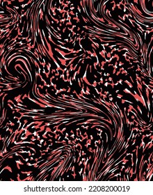 Abstract Hand Drawing Liquid Fluid Wavy Swirl Marbling Leopard Cheetah Animal Skin Seamless Vector Pattern Isolated Background