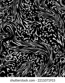 Abstract Hand Drawing Liquid Fluid Wavy Swirl Marbling Leopard Cheetah Animal Skin Seamless Vector Pattern Isolated Background