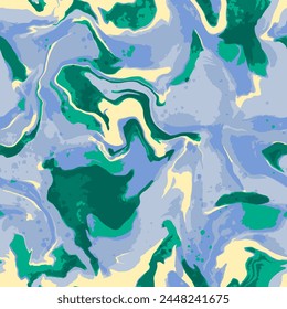 Abstract Hand Drawing Liquid Fluid Wavy Marble Brush Strokes Seamless Camouflage Vector Pattern Isolated Background