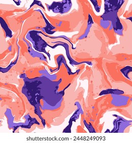 Abstract Hand Drawing Liquid Fluid Wavy Marble Brush Strokes Seamless Camouflage Vector Pattern Isolated Background