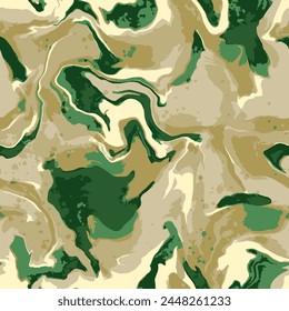 Abstract Hand Drawing Liquid Fluid Wavy Marble Brush Strokes Seamless Camouflage Vector Pattern Isolated Background