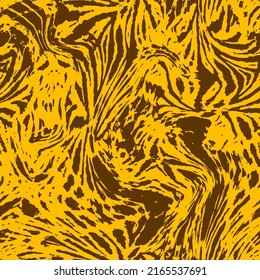 Abstract Hand Drawing Liquid Wavy Zebra Tiger Animal Skin Seamless Vector Pattern Isolated Brown Background