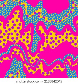 Abstract Hand Drawing Liquid Wavy Lines Stripes with Polka Dots Seamless Vector Pattern Isolated Background