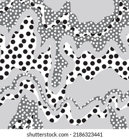 Abstracto Plano De Mano Trazado De Líneas De Onda Líquidas Tiras Con Puntos De Polka Patrón Vector Sin Sello Fondo Aislado