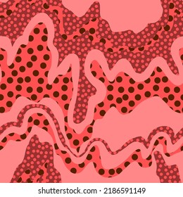 Abstract Hand Drawing Liquid Wavy Lines Stripes with Polka Dots Seamless Vector Pattern Isolated Background