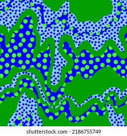 Abstract Hand Drawing Liquid Wavy Lines Stripes with Polka Dots Seamless Vector Pattern Isolated Background