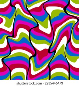 Abstract Hand Drawing Liquid Wavy Stripes Seamless Pop Art Vector Pattern Isolated Background  