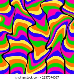 Abstract Hand Drawing Liquid Wavy Stripes Seamless Pop Art Vector Pattern Isolated Background  