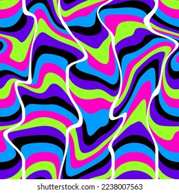 Abstract Hand Drawing Liquid Wavy Stripes Seamless Pop Art Vector Pattern Isolated Background  