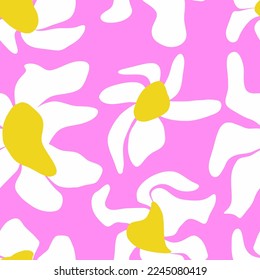 Abstract Hand Drawing Liquid Wavy Retro Daisy Flowers Seamless Vector Pattern Isolated Background