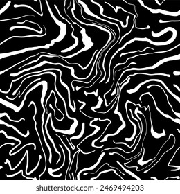 Abstract Hand Drawing Liquid Wavy Zebra Tiger Animal Skin Seamless Vector Pattern Isolated Background	

