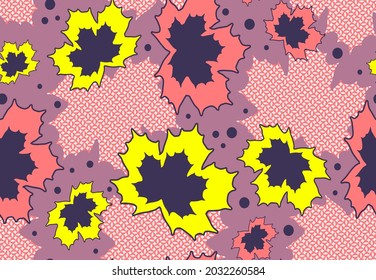 Abstracto Dibujo Mano Hojas de arce y Formas Geométricas Puntos Patrón de vectores sin inconvenientes Fondo de mosaico étnico