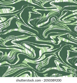 Abstract Hand Drawing Marble Swirls Geometric Stripes Seamless Vector Pattern Wavy Green Background