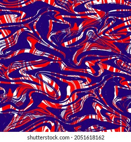 Abstract Hand Drawing Marble Swirls Geometric Stripes Seamless Vector Pattern Wavy Red Blue   White Background