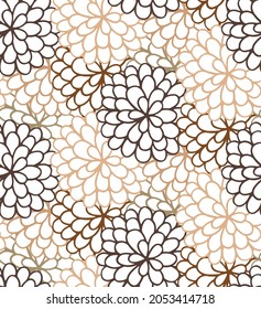 Abstract Hand Drawing Marigold Flower Leaves Seamless Vector Pattern Isolated Beige Brown Background