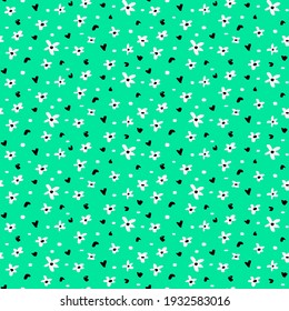 Abstract Hand Drawing Mini Daisy Hearts and Dots Seamless Vector Pattern Isolated Background