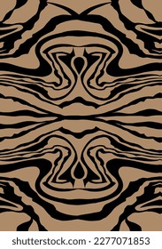 Abstract Hand Drawing Mirrored Symmetric Zebra Tiger Stripes Seamless Vector Pattern Isolated Background