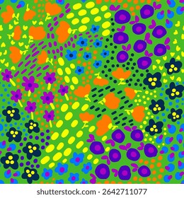 Abstract Hand Drawing Mix Ditsy Flowers Leaves and Branches Seamless Textile Vector Pattern Isolated Background